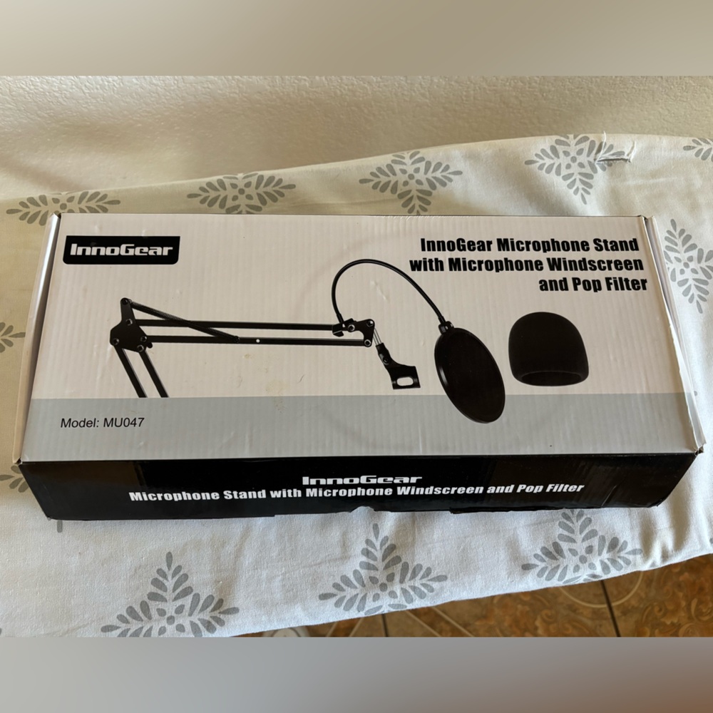 Black Microphone Stand with Windscreen and Pop Filter